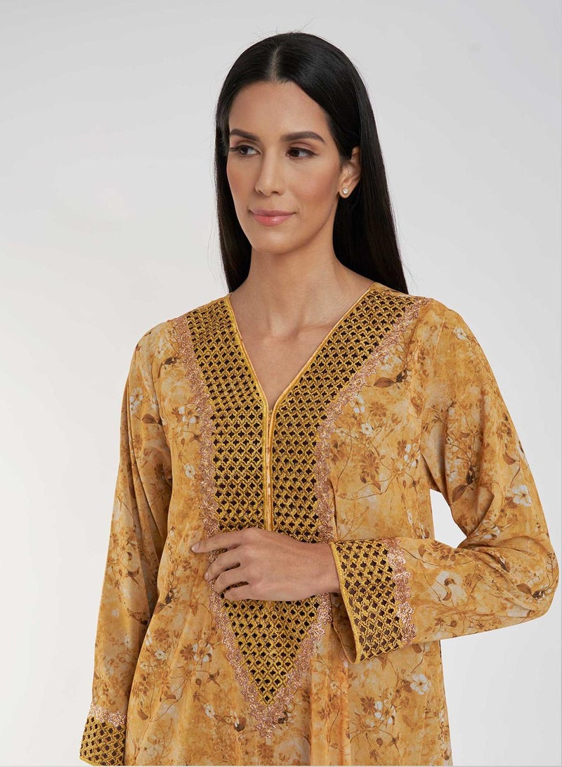 كشخة جلابية مطبوعة بتطريز ياقة - Image 3