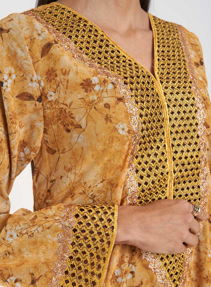 كشخة جلابية مطبوعة بتطريز ياقة - Image 4