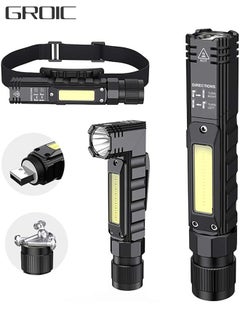 GROIC Led USB Rechargeable Headlamp, 1200 Lumens Portable Magnetic Head Flashlight for Adults, 360 Degree Rotate Led Work Light, Waterproof, 5 Modes for Outdoor, Hiking, Fishing  - Image 1
