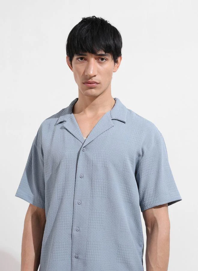Men Relaxed Fit Textured Cuban Collar Half Sleeves Shirt