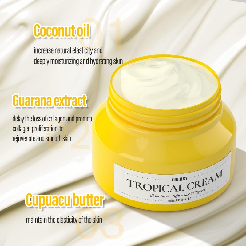 Cherry Tropical Moisturizing Cream â€• Best Moisturizer For Winter | Quick Absorption, Long-lasting, Non - Greasy | Moisturize, Rejuvenate, Revive (8.5 Fl Oz 250ml) (1) - Image 3