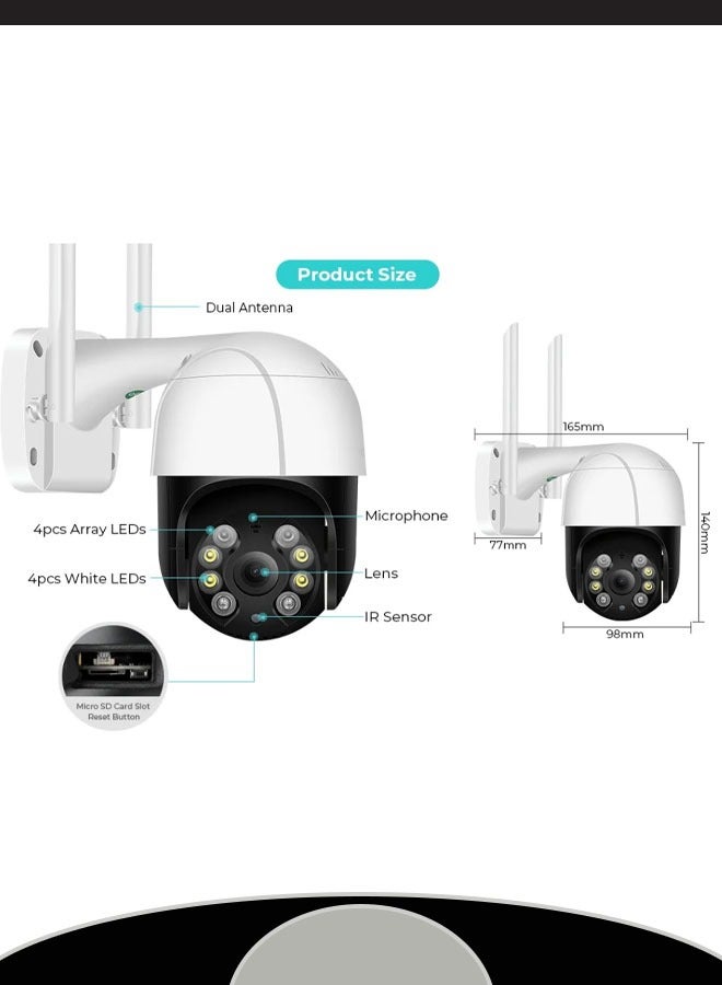 كاميرا مراقبة لاسلكية ذكية تعمل بالواي فاي، هاتف محمول خارجي، هاتف داخلي عن بعد، اتصال داخلي صوتي عالي الدقة، رؤية ليلية كاملة الألوان، مقاومة للماء والغبار، شاشة كشف الإنسان - Image 2