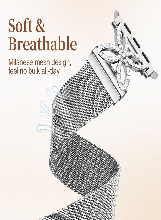 Getino Magnetic Metal Strap for Apple Watch Bands for Women 40mm 41mm 42mm 44mm 45mm 46mm 49mm 38mm Series 11 10 9 8 7 6 5 4 3 2 SE Ultra, Bling Dressy Stainless Steel Milanese Loop iWatch Band - Image 3