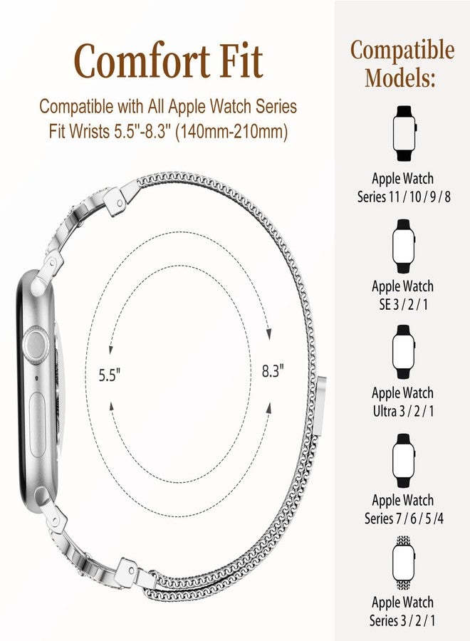 Getino Magnetic Metal Strap for Apple Watch Bands for Women 40mm 41mm 42mm 44mm 45mm 46mm 49mm 38mm Series 11 10 9 8 7 6 5 4 3 2 SE Ultra, Bling Dressy Stainless Steel Milanese Loop iWatch Band - Image 5