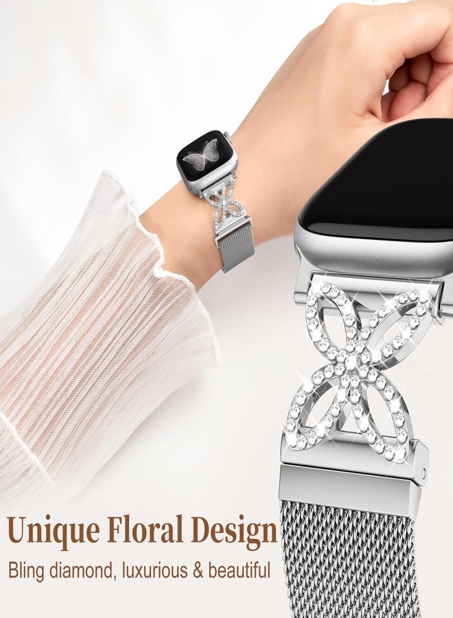 Getino Magnetic Metal Strap for Apple Watch Bands for Women 40mm 41mm 42mm 44mm 45mm 46mm 49mm 38mm Series 11 10 9 8 7 6 5 4 3 2 SE Ultra, Bling Dressy Stainless Steel Milanese Loop iWatch Band - Image 2