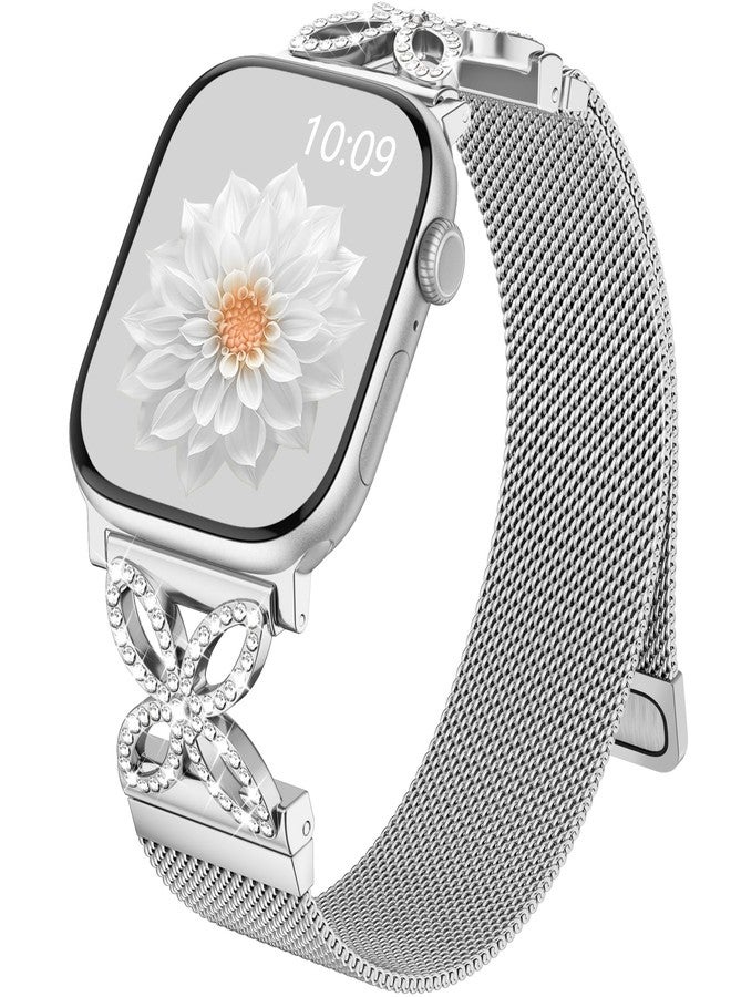 Getino Magnetic Metal Strap for Apple Watch Bands for Women 40mm 41mm 42mm 44mm 45mm 46mm 49mm 38mm Series 11 10 9 8 7 6 5 4 3 2 SE Ultra, Bling Dressy Stainless Steel Milanese Loop iWatch Band - Image 1