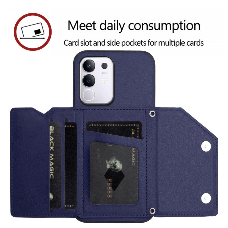 erorex For vivo Y29 4G / T4x / Y300t  Feel Four Card Slots Phone Case with Wrist Strap(Blue) - Image 5