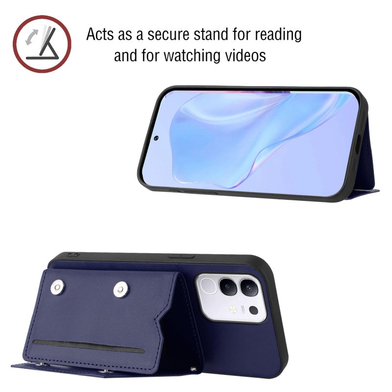 erorex For vivo Y29 4G / T4x / Y300t  Feel Four Card Slots Phone Case with Wrist Strap(Blue) - Image 4