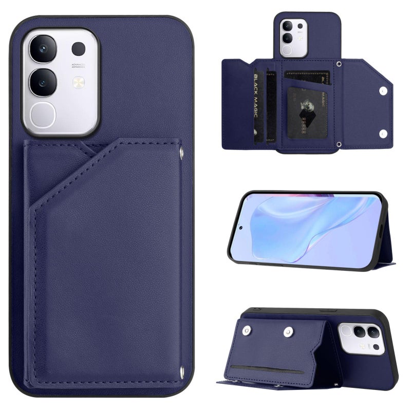 erorex For vivo Y29 4G / T4x / Y300t  Feel Four Card Slots Phone Case with Wrist Strap(Blue) - Image 1