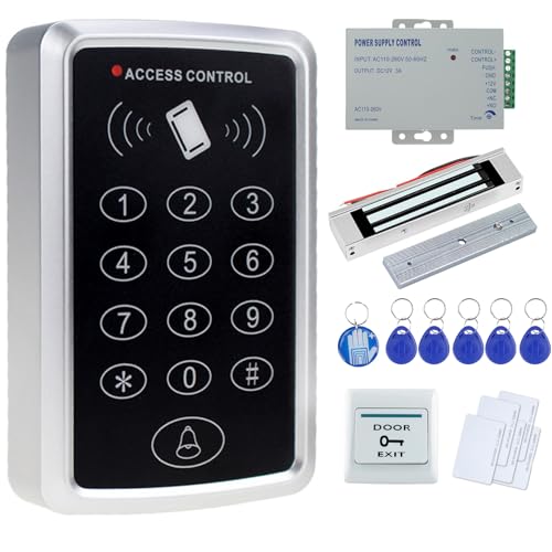 OBO HANDS Stand-Alone Door Access Control System Kit with 180kg/350lbs Electric Magnetic Lock, DC12V/3A Power Supply, Door Exit Button, 10pcs RFID EM ID Keyfobs/Cards - Image 1