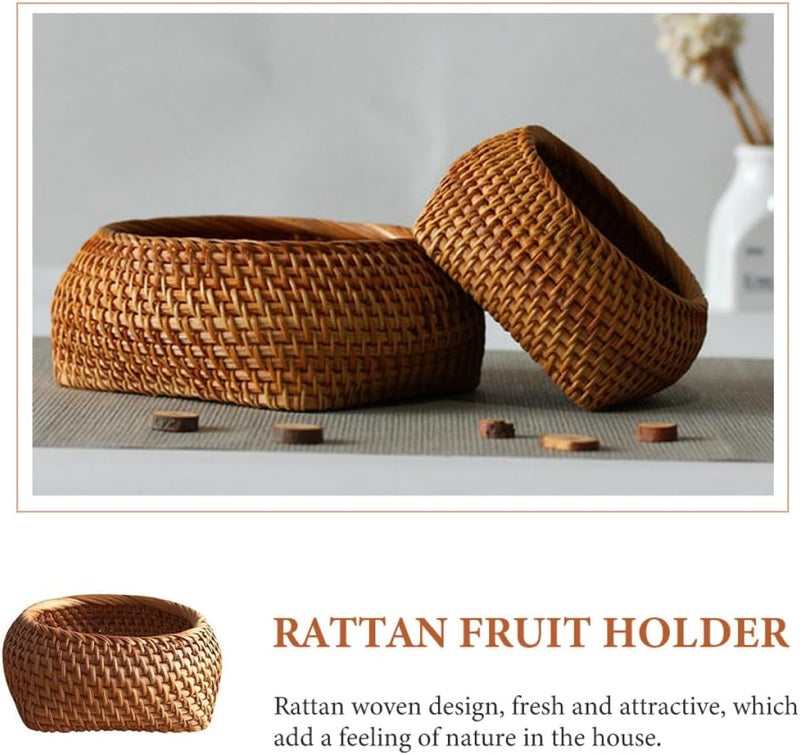 Handmade Small Rattan Storage Basket Fruit Holder Tea Biscuit Box Woven Container for Kitchen Dining and Tea Serving - Image 2