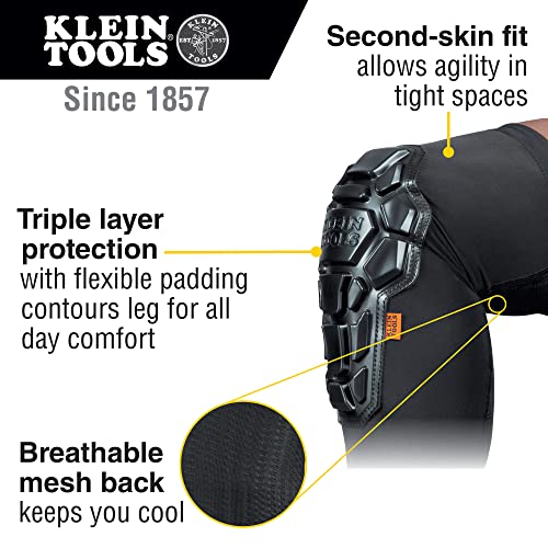 Klein Tools 60511 Knee Pad Heavy Duty Padded Knee Sleeves Breathable Mesh Back Elastic Cuff with SlipResistant Silicone Black ML - Image 3