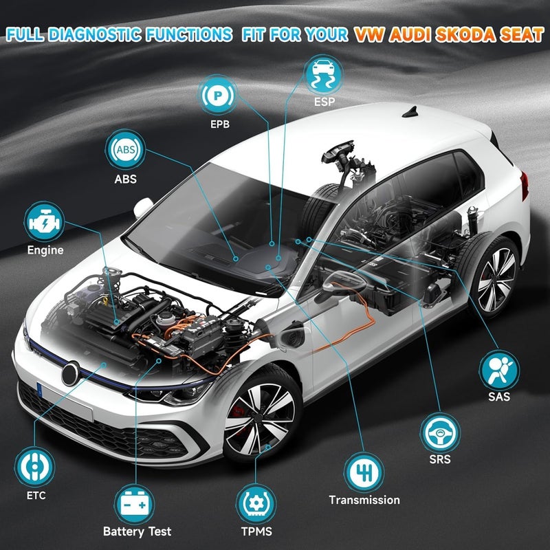 Ancel أداة فحص تشخيصية بلوتوث BD500 لسيارات فولكس فاجن وأودي وسيات وسكودا، ماسح OBD2 كامل الأنظمة، قارئ رموز السيارات مع فحص البطارية وإعادة تعيين EPB لهواتف آيفون وآيباد وأندرويد - Image 3