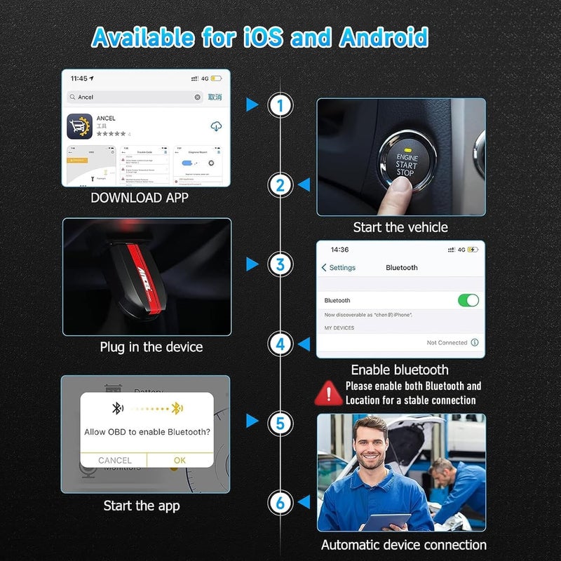 Ancel أداة فحص تشخيصية بلوتوث BD500 لسيارات فولكس فاجن وأودي وسيات وسكودا، ماسح OBD2 كامل الأنظمة، قارئ رموز السيارات مع فحص البطارية وإعادة تعيين EPB لهواتف آيفون وآيباد وأندرويد - Image 5