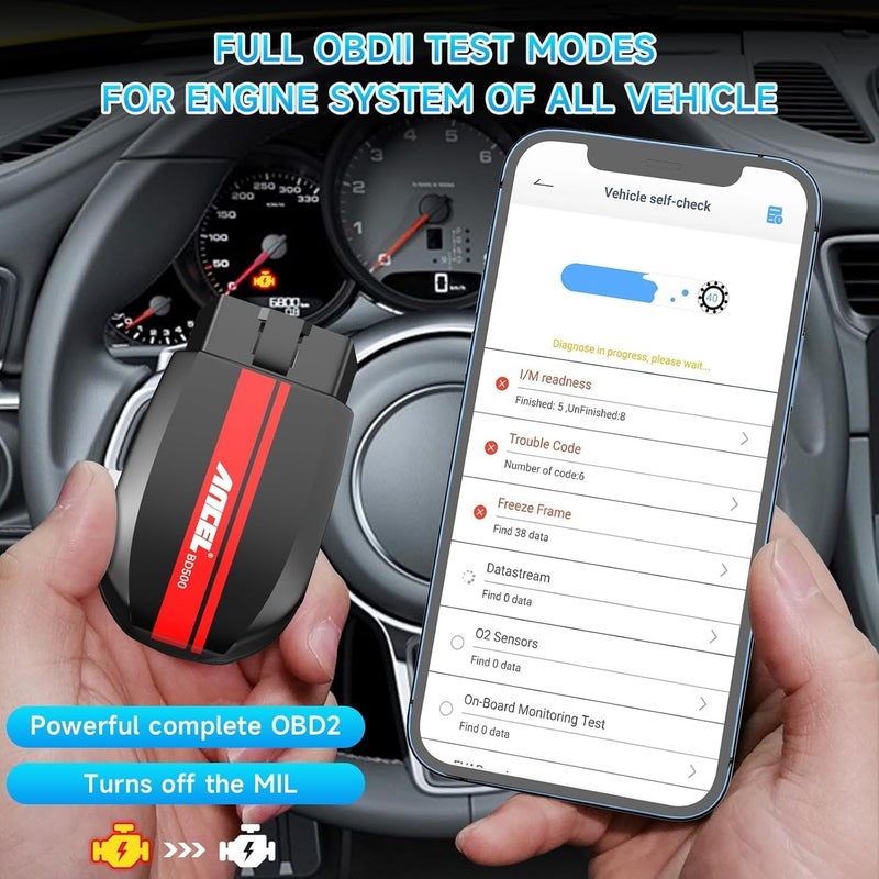 Ancel أداة فحص تشخيصية بلوتوث BD500 لسيارات فولكس فاجن وأودي وسيات وسكودا، ماسح OBD2 كامل الأنظمة، قارئ رموز السيارات مع فحص البطارية وإعادة تعيين EPB لهواتف آيفون وآيباد وأندرويد - Image 4