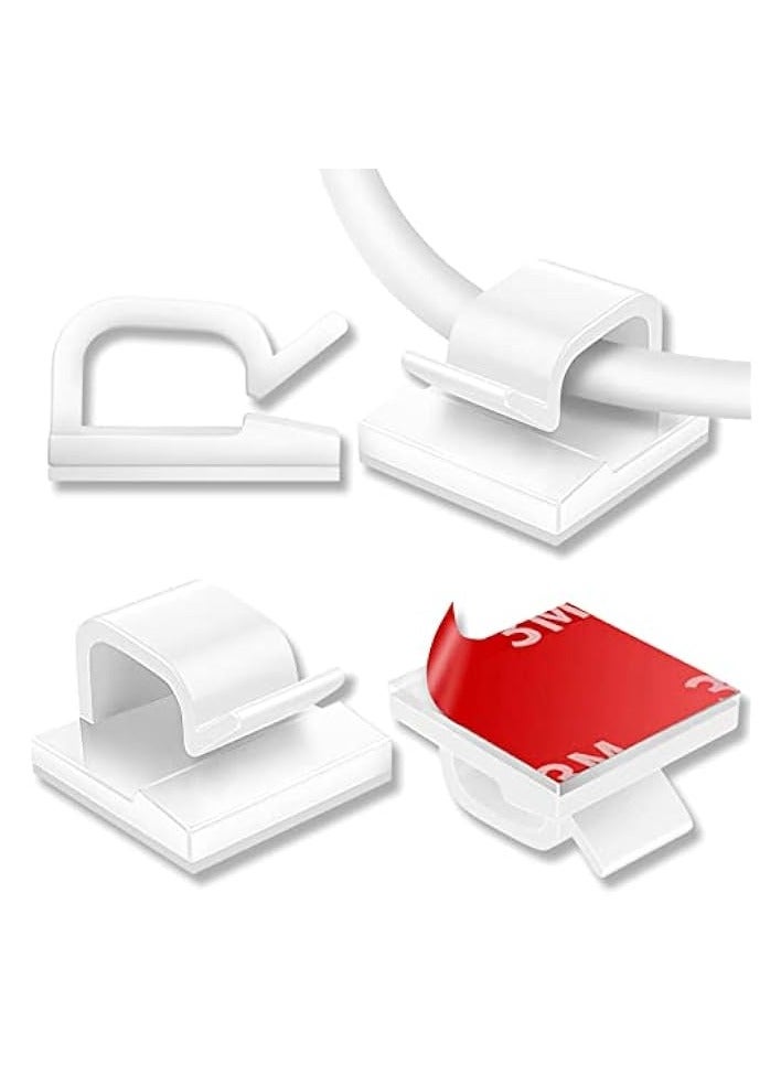 suoundey 100 Pcs Cable Clips, Adhesive Cable Organizer Cord Holder Wire Clip Wire Management Self Adhesive Hooks Wire Holder for Office, Home (White) - Image 1