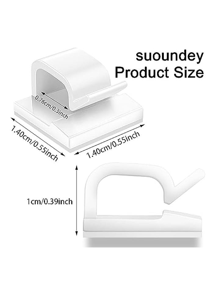 suoundey 100 Pcs Cable Clips, Adhesive Cable Organizer Cord Holder Wire Clip Wire Management Self Adhesive Hooks Wire Holder for Office, Home (White) - Image 2