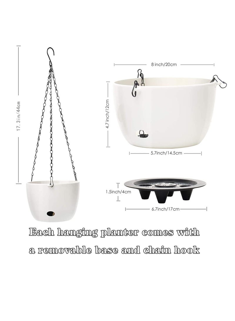 Excefore Hanging Flower Pot, 2 Pcs 20cm Round Plastic Hanging Basket Planter Pot, with Drainer and Chain, Hanging Planters for Boho Home Garden Decor (White)  - Image 3