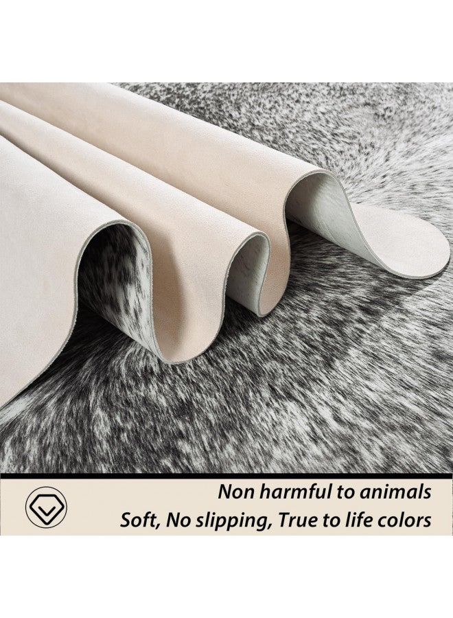 Rtizon Faux Cowhide Rug for Living Room, 4.6 x 5.2 Feet Grey, Cow Print Skins Rug for Bedroom, Premium Faux Fur Animal Cow Hide Rugs Carpet for Western Decor - Image 1
