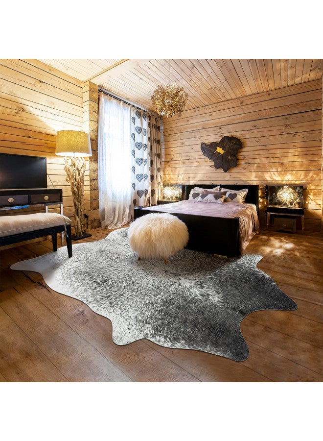 Rtizon Faux Cowhide Rug for Living Room, 4.6 x 5.2 Feet Grey, Cow Print Skins Rug for Bedroom, Premium Faux Fur Animal Cow Hide Rugs Carpet for Western Decor - Image 3
