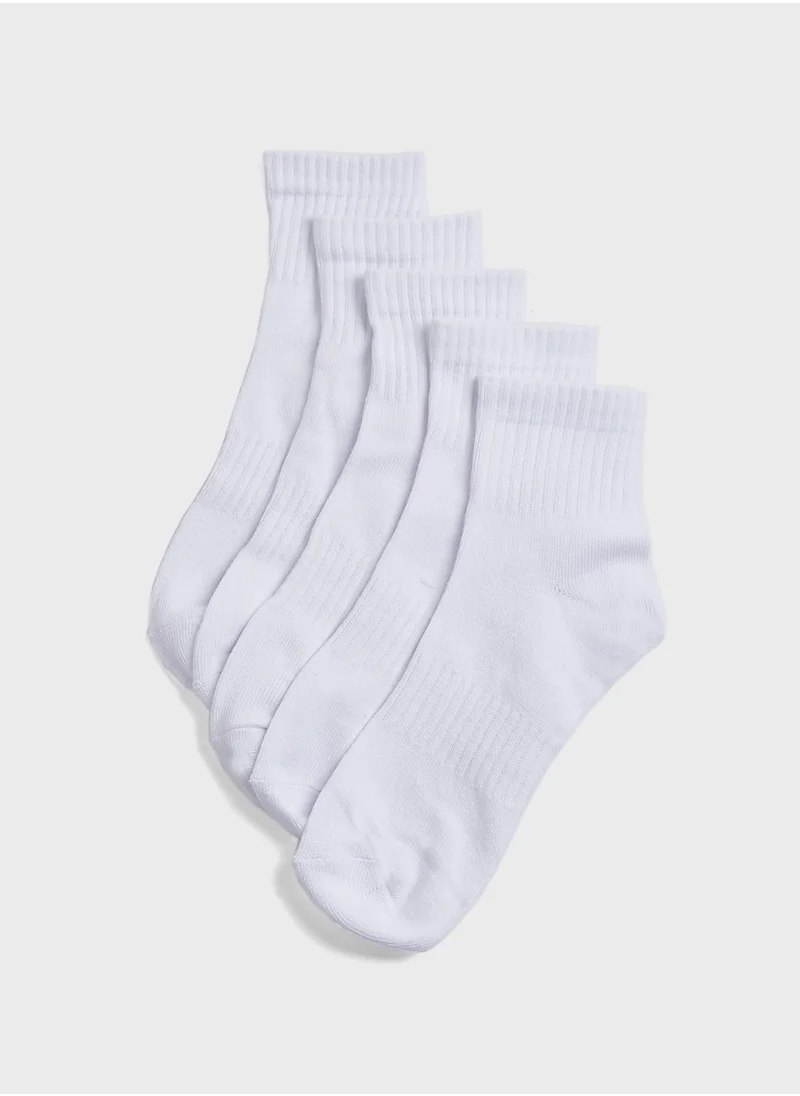 BRAVE SOUL Seventy_Five Mens 5Pk Sports Socks - All White