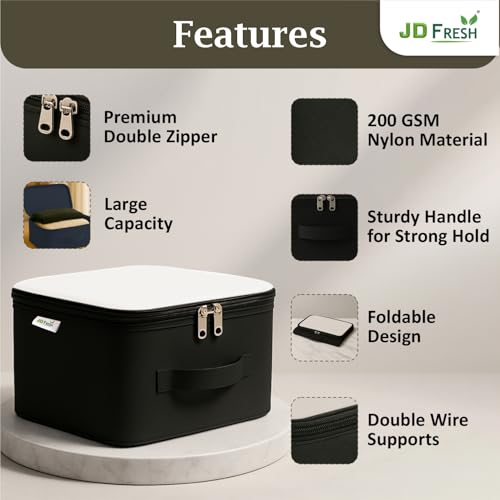 JD FRESH 4 Pc 30 Liters Non-Woven Cloth Organizer for Storage/Moisture Proof Cloth Storage Organizer with Handle/Underbed Storage Box/Storage Bag with Zipper for Saree/Blankets (Ivory & Black) - Image 2