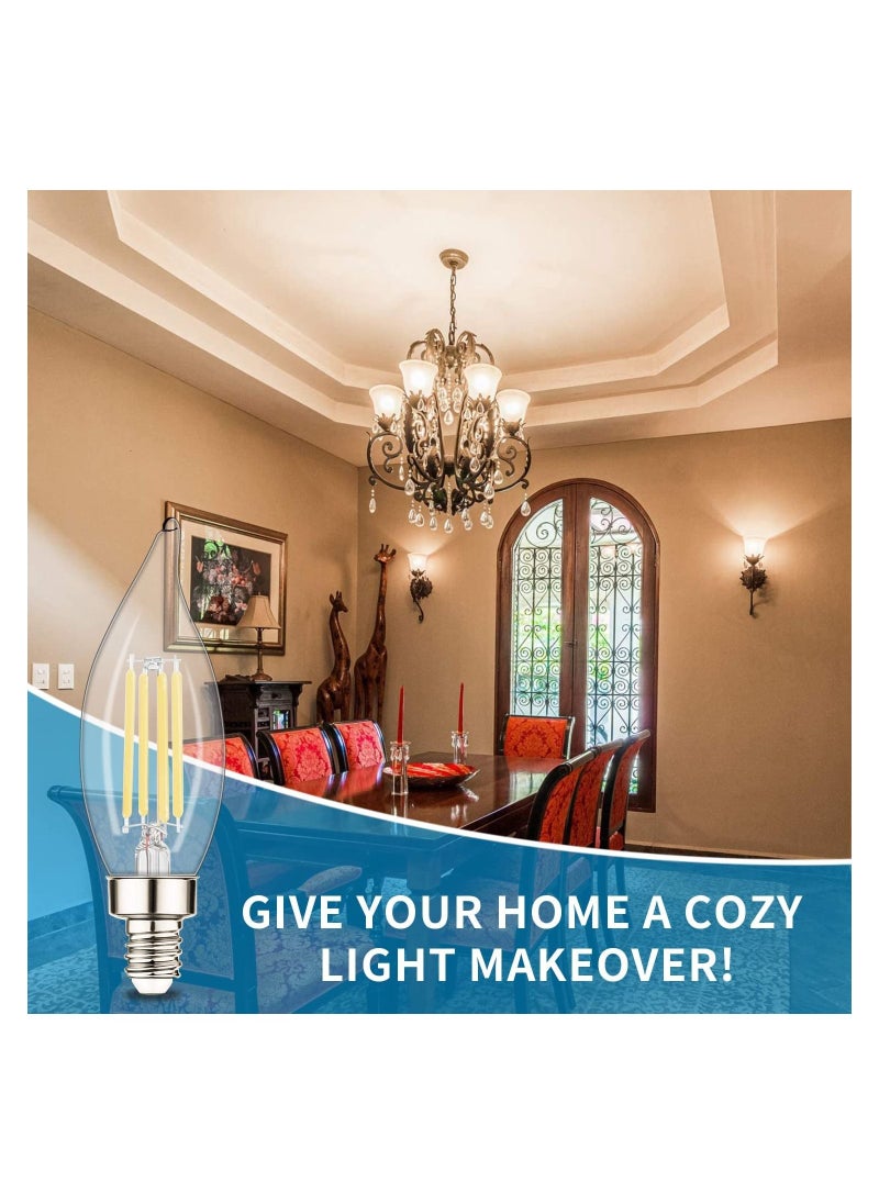 Y&D - E14 Led Bulb, Flame Tip LED Filament Candle Light 40w Incandescent Equivalent C35 4W 2700K Warm White, Energy Saving Chandelier Ceiling Bent-Tip Bulbs 360°Beam Angle(5Pcs White) - Image 1