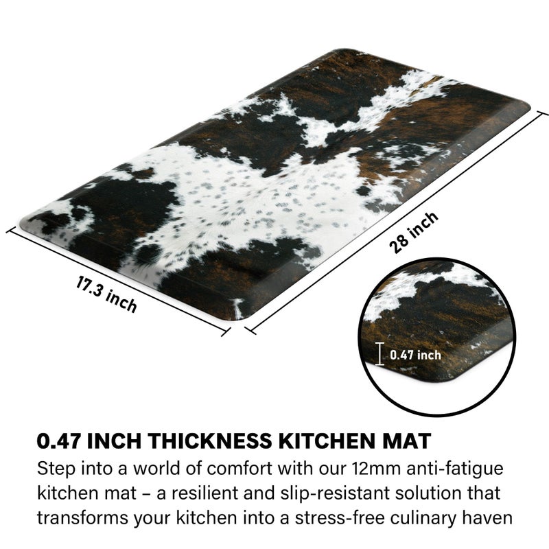 Tyrot Cowhide Kitchen Mat Cushioned Anti Fatigue - 1/2 Inch Thick Western Cow Kitchen Mats for Floor, Non Slip PVC Waterproof Standing Desk Ergonomic Comfort Rugs for Sink, Office, Laundry, 17.3x28 - Image 2