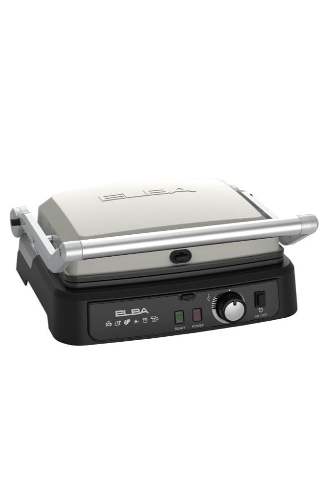 ELBA - 180° Contact Grill Waffle Maker - Removable Non-Stick Plates - Oil Container - Lock Position - Knob Control Temperature - Indicator Light - Italian Technology