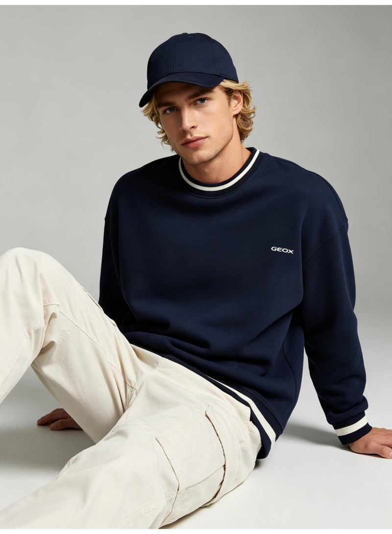 GEOX Couple Unisex Crew Neck Sweatshirt Long Sleeve Casual Daily Outfit Navy Blue - Image 1