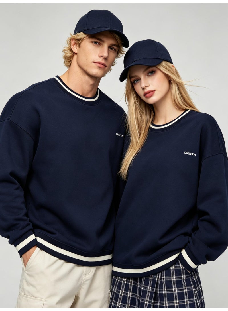 GEOX Couple Unisex Crew Neck Sweatshirt Long Sleeve Casual Daily Outfit Navy Blue - Image 2