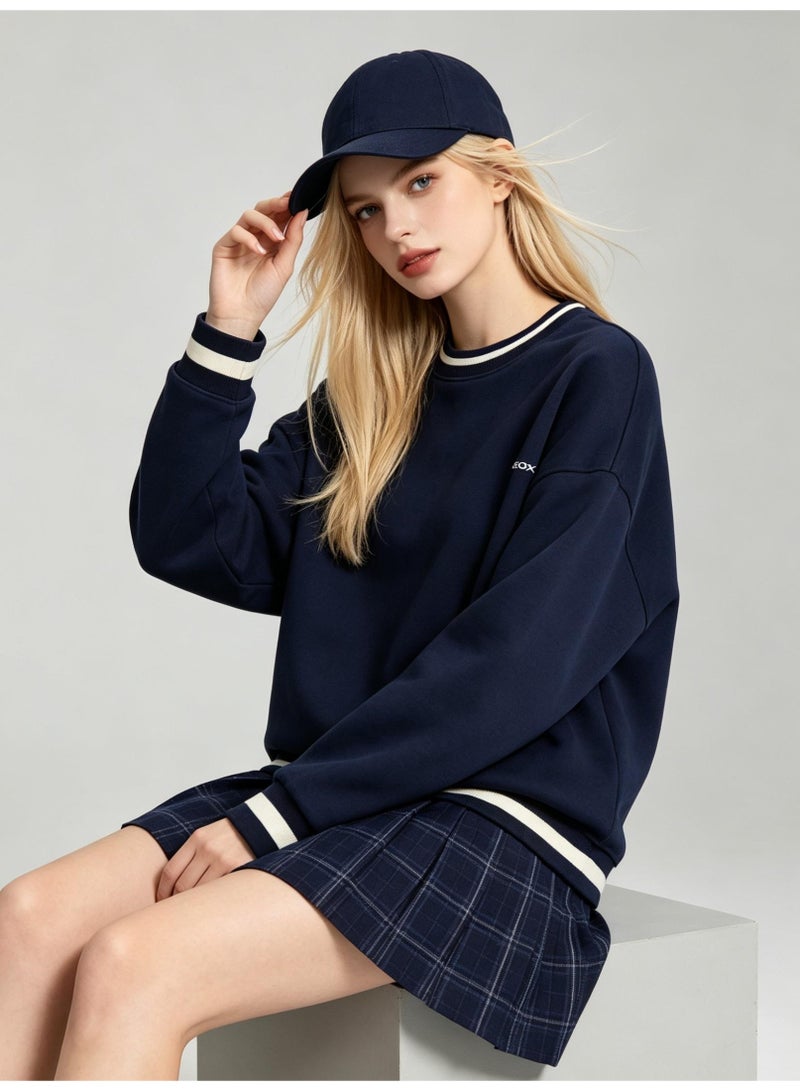 GEOX Couple Unisex Crew Neck Sweatshirt Long Sleeve Casual Daily Outfit Navy Blue - Image 4