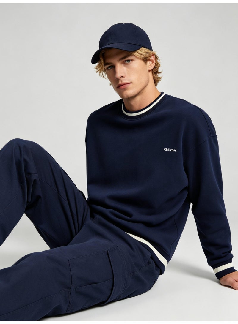 GEOX Couple Unisex Crew Neck Sweatshirt Long Sleeve Casual Daily Outfit Navy Blue - Image 5