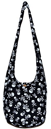 All Best Thing Skull Bohemian Boho Hobo Hippie Gothic Crossbody Bag Purse 33" Black (Black) - Image 1