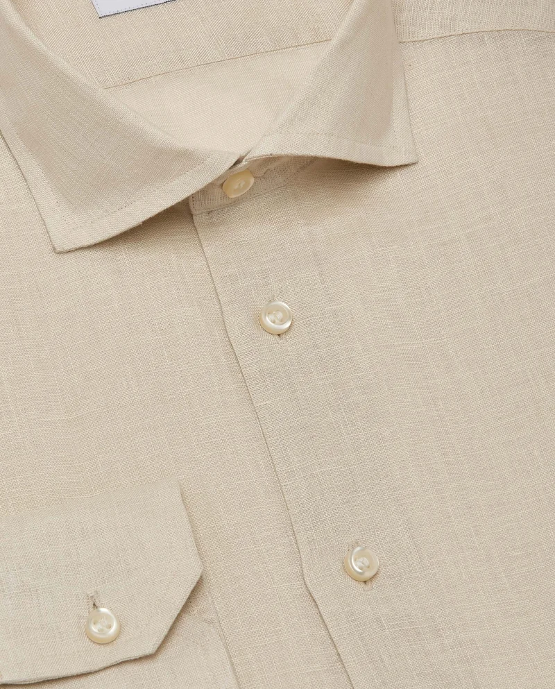 كاميتشسما قميص فاخر كتان بقصة ضيقة بلون بيج