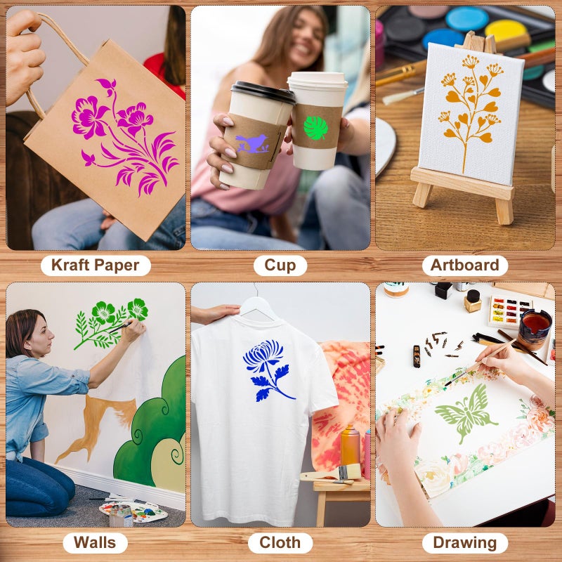 WSICSE 80Pcs Stencils for Painting, Stencils for Crafts Reusable Flower Wall Stencils for Drawing Art Scrapbook (6x4.7in, 5.91x2.59in, 4x4 in, 2x2in) - Image 5