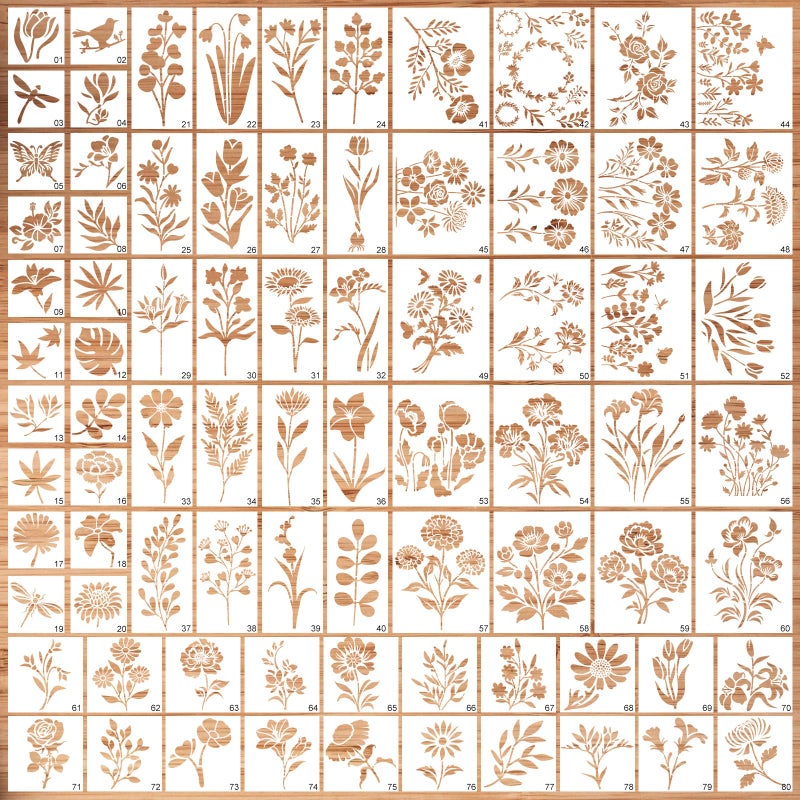 WSICSE 80Pcs Stencils for Painting, Stencils for Crafts Reusable Flower Wall Stencils for Drawing Art Scrapbook (6x4.7in, 5.91x2.59in, 4x4 in, 2x2in) - Image 1