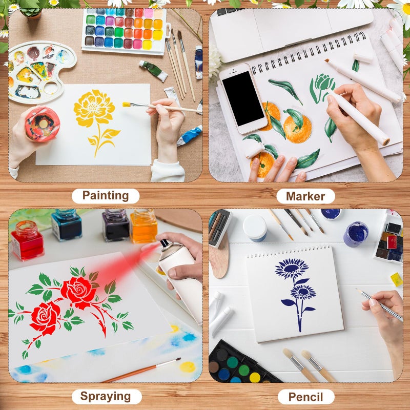 WSICSE 80Pcs Stencils for Painting, Stencils for Crafts Reusable Flower Wall Stencils for Drawing Art Scrapbook (6x4.7in, 5.91x2.59in, 4x4 in, 2x2in) - Image 4