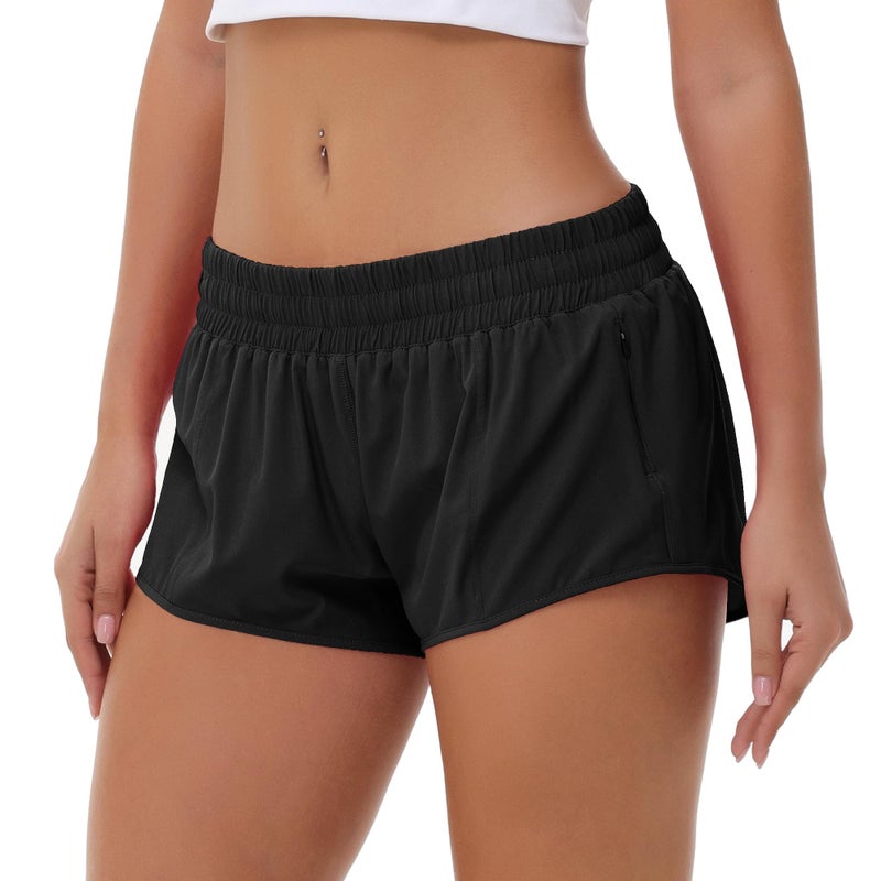 Aurefin Lightweight Athletic Shorts for Women, Quick Dry Running Shorts with Zip Pocket and Liner Womens Gym Workout Shorts Black XL - Image 1
