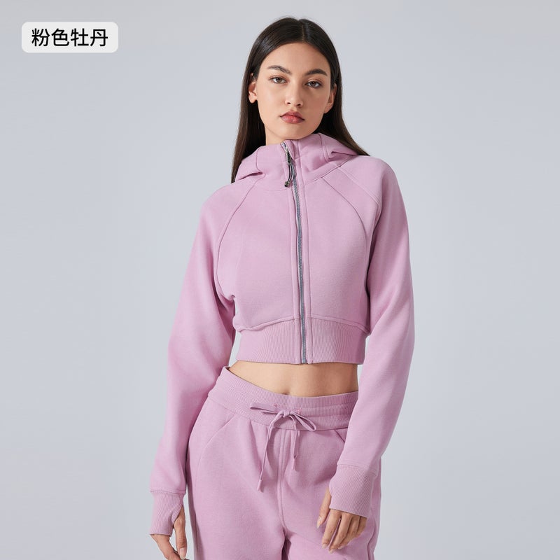 Generic Autumn Winter Slim Fit Hoodie Zip Casual Yoga Jacket DAW137 Pink peony 