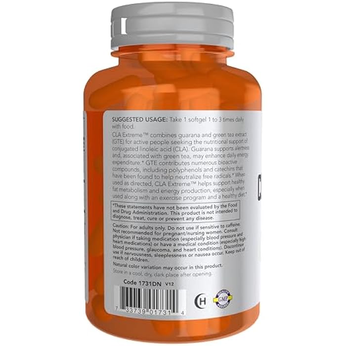 now Sports Nutrition, CLA Extreme™ (Conjugated Linoleic Acid) With Guarana & Green Tea, 90 Softgels - Image 3
