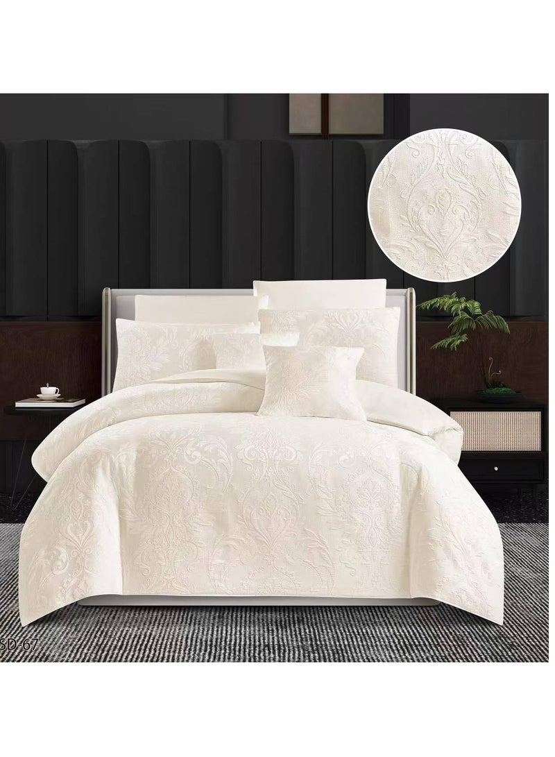 King Size 6-Piece Embroidered Comforter Set – Jacquard Cotton Fabric – Elegant Design – Breathable and Hypoallergenic – 220x240cm