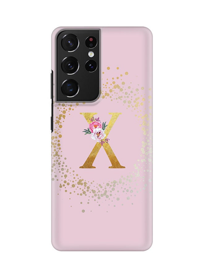 Stylizedd Monogram Slim Cover for Samsung Galaxy S21 Ultra 5G Case Custom Initials Letter Floral Pattern Snap Series Mobile Cover Matte Alphabet  - X (Pink) - Image 1