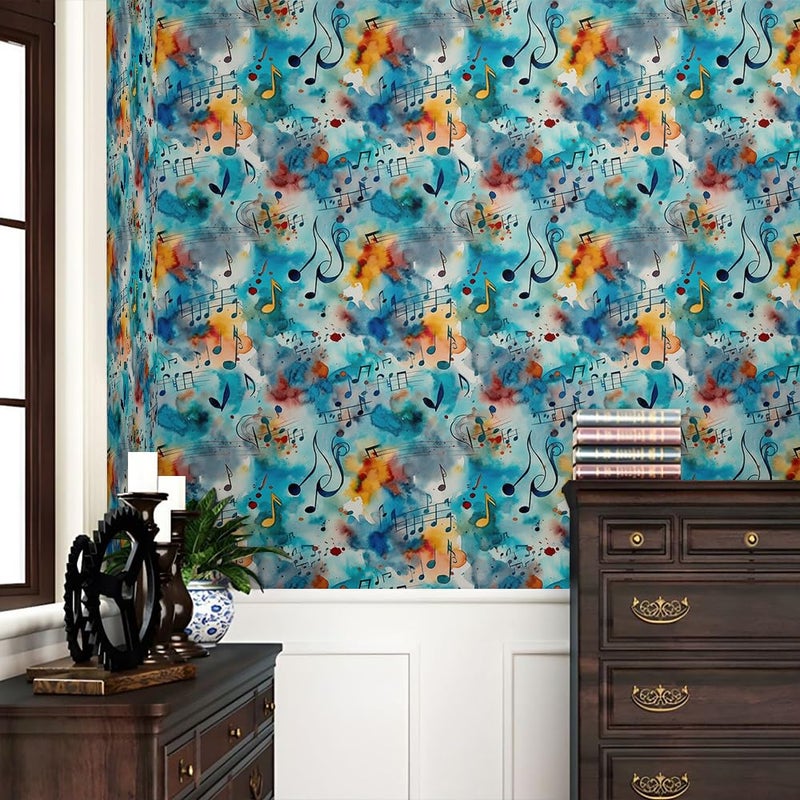 REDAMANCY Blue Watercolor Music Note Abstract Ink Art Peel and Stick Wallpaper Stick on Contact Paper Vintage Wall Paper Easy Peel Off for nightstand Drawer Cabinet Renter - Image 2