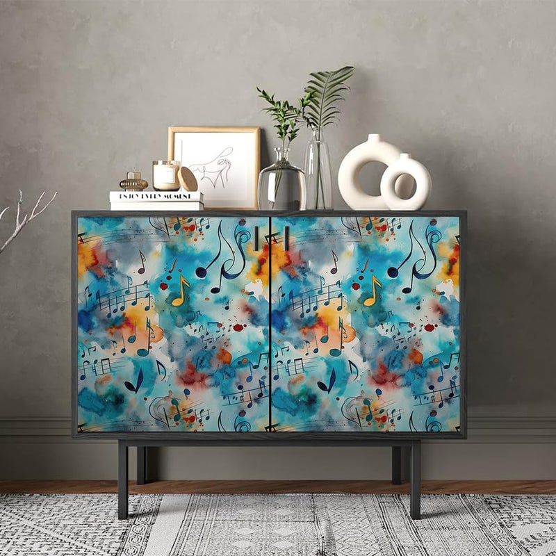 REDAMANCY Blue Watercolor Music Note Abstract Ink Art Peel and Stick Wallpaper Stick on Contact Paper Vintage Wall Paper Easy Peel Off for nightstand Drawer Cabinet Renter - Image 4