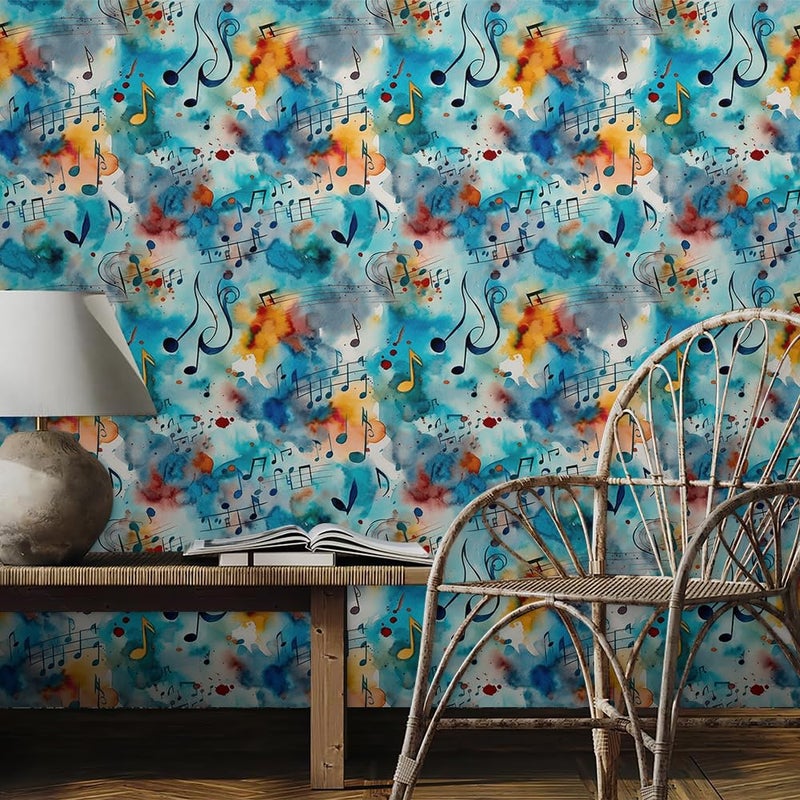 REDAMANCY Blue Watercolor Music Note Abstract Ink Art Peel and Stick Wallpaper Stick on Contact Paper Vintage Wall Paper Easy Peel Off for nightstand Drawer Cabinet Renter - Image 3