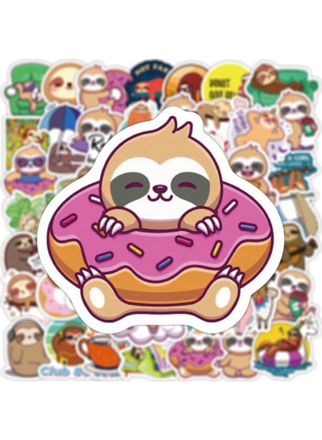 NIBEMINENT 50 Pcs Cartoon Sloth Deco Kit Waterproof Stickers, High Definition Printing Bright Colors, Suitable for Laptop Skateboard Luggage Water Bottle Guitar DIY  - Image 3