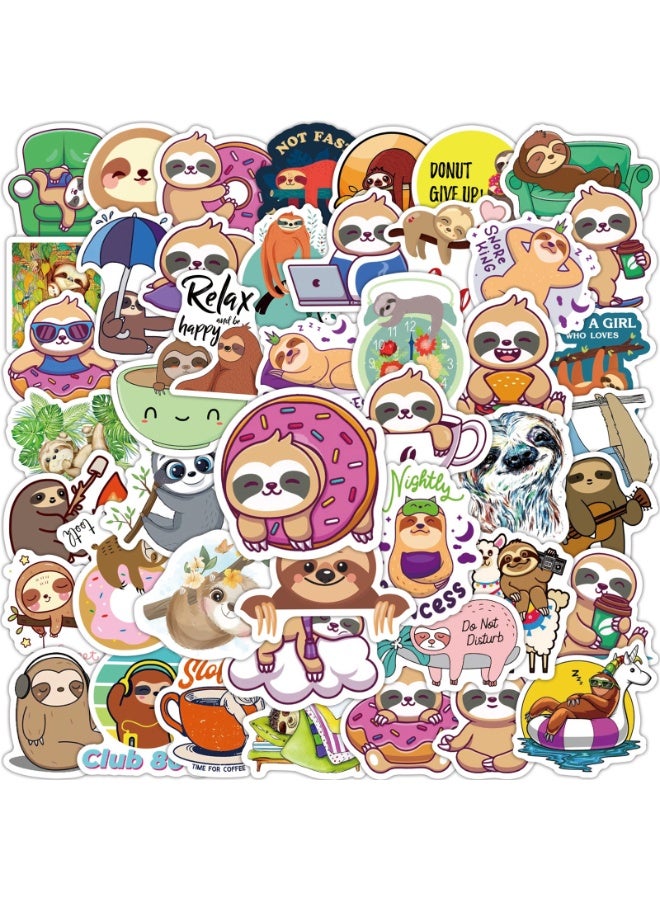 NIBEMINENT 50 Pcs Cartoon Sloth Deco Kit Waterproof Stickers, High Definition Printing Bright Colors, Suitable for Laptop Skateboard Luggage Water Bottle Guitar DIY  - Image 1