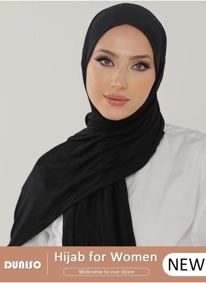 DUNISO Women's Hijab, Stylish and Comfortable Hijab Scarfs, Stretchy, Very Comfy & Good for Everyday Use, High Quality Polyester Satin Silk Hijab Doesn't Need a Pin  - Image 1