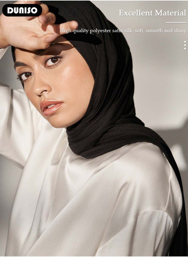 DUNISO Women's Hijab, Stylish and Comfortable Hijab Scarfs, Stretchy, Very Comfy & Good for Everyday Use, High Quality Polyester Satin Silk Hijab Doesn't Need a Pin  - Image 3